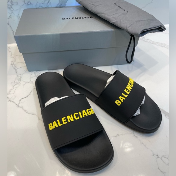 Balenciaga Mens Logo Rubber Pool Slides 42/9 - Picture 9 of 12